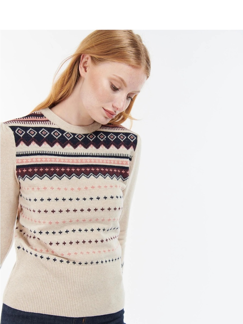 Barbour Womens Birch Knit Sweater US 6 Wool Blend Fair Isle Oatmeal - Picture 6 of 16